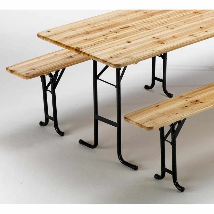 Table de brasserie bancs en bois 3 jambes pliant ensemble 220x80 10 pcs