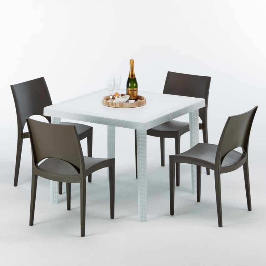 Table Carrée Blanche 90x90cm Avec 4 Chaises Colorées Grand Soleil Set en ligne Extérieur