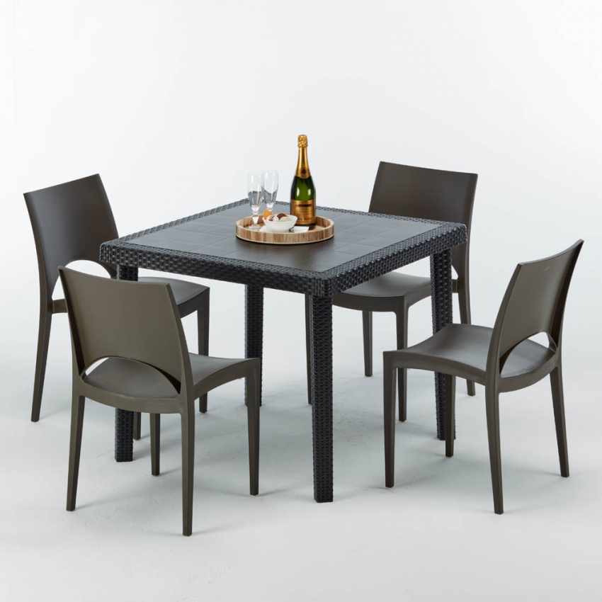 Officiel Table Carrée Noire 90x90cm Avec 4 Chaises Colorées Grand Soleil Set Extérieur Ba