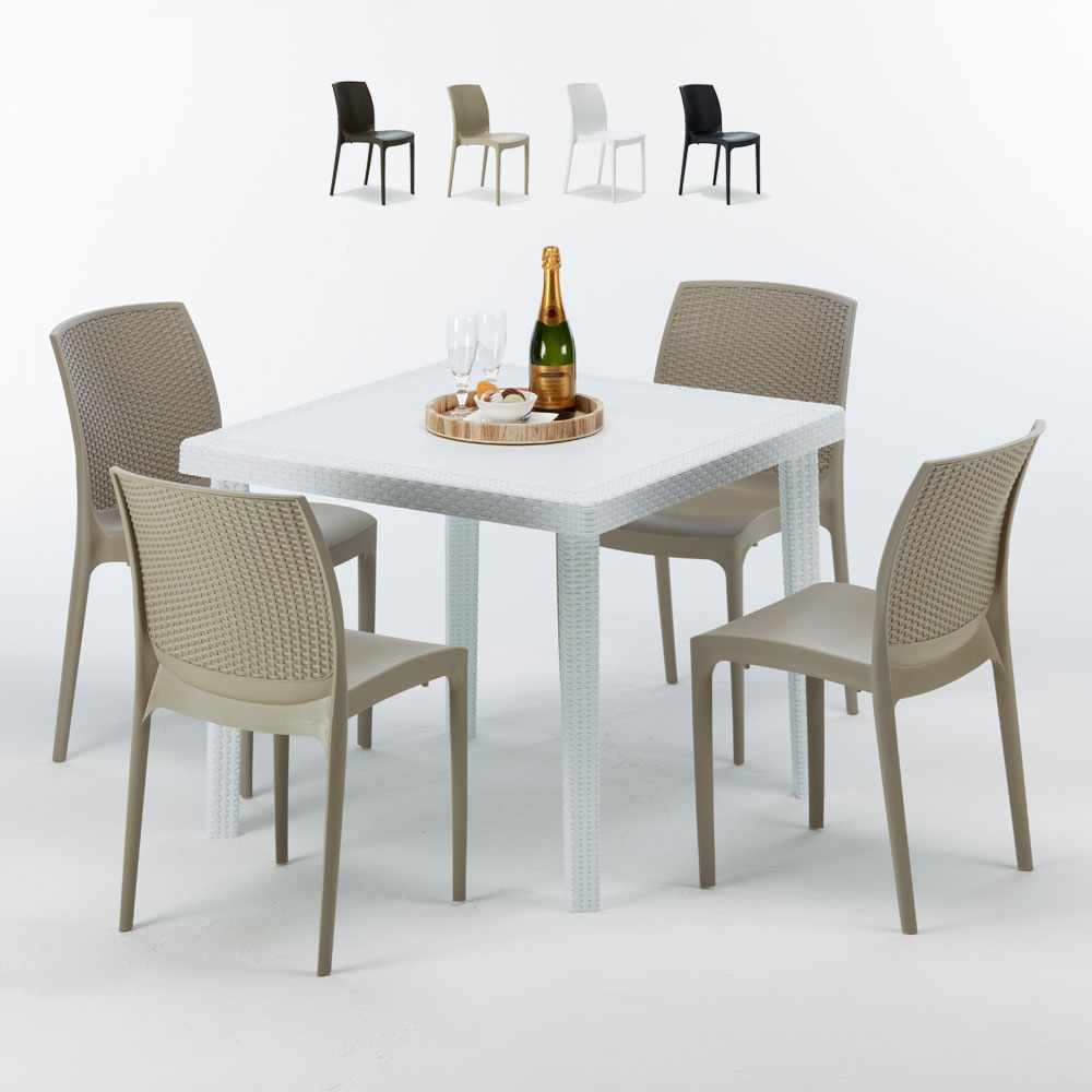 Table Carrée Blanche 90x90cm 4 Chaises Extérieur Bar Café ...