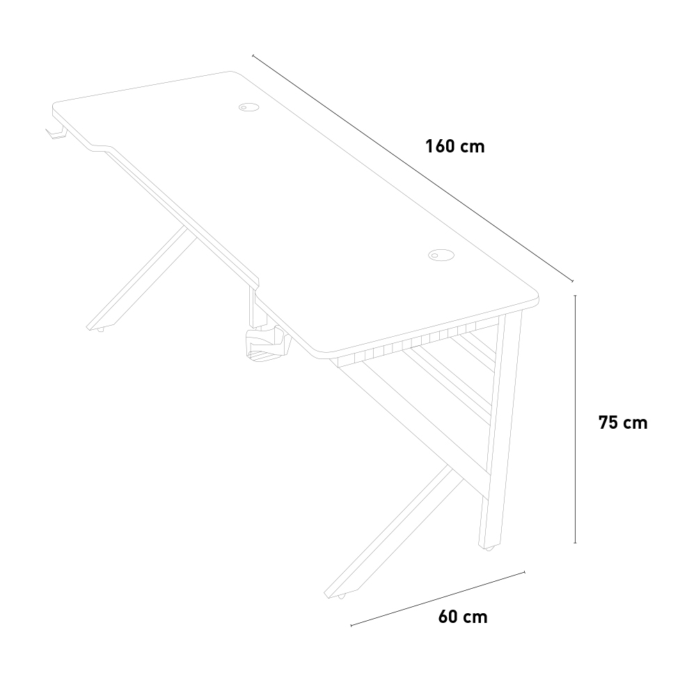 Bureau de jeu ergonomique à LED en carbone avec support casques et boissons  160x60cm Sportbot LED