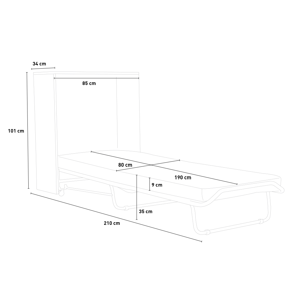 Atena Lit escamotable armoire lit sommier matelas et lattes 80x190